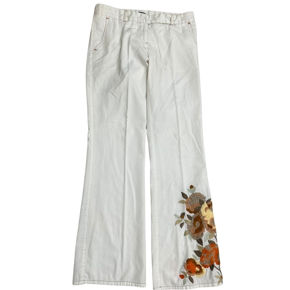 Vince Cotton Zip Up Floral Embroidered Pants SZ 6 Off White Boho Wide Leg GUC